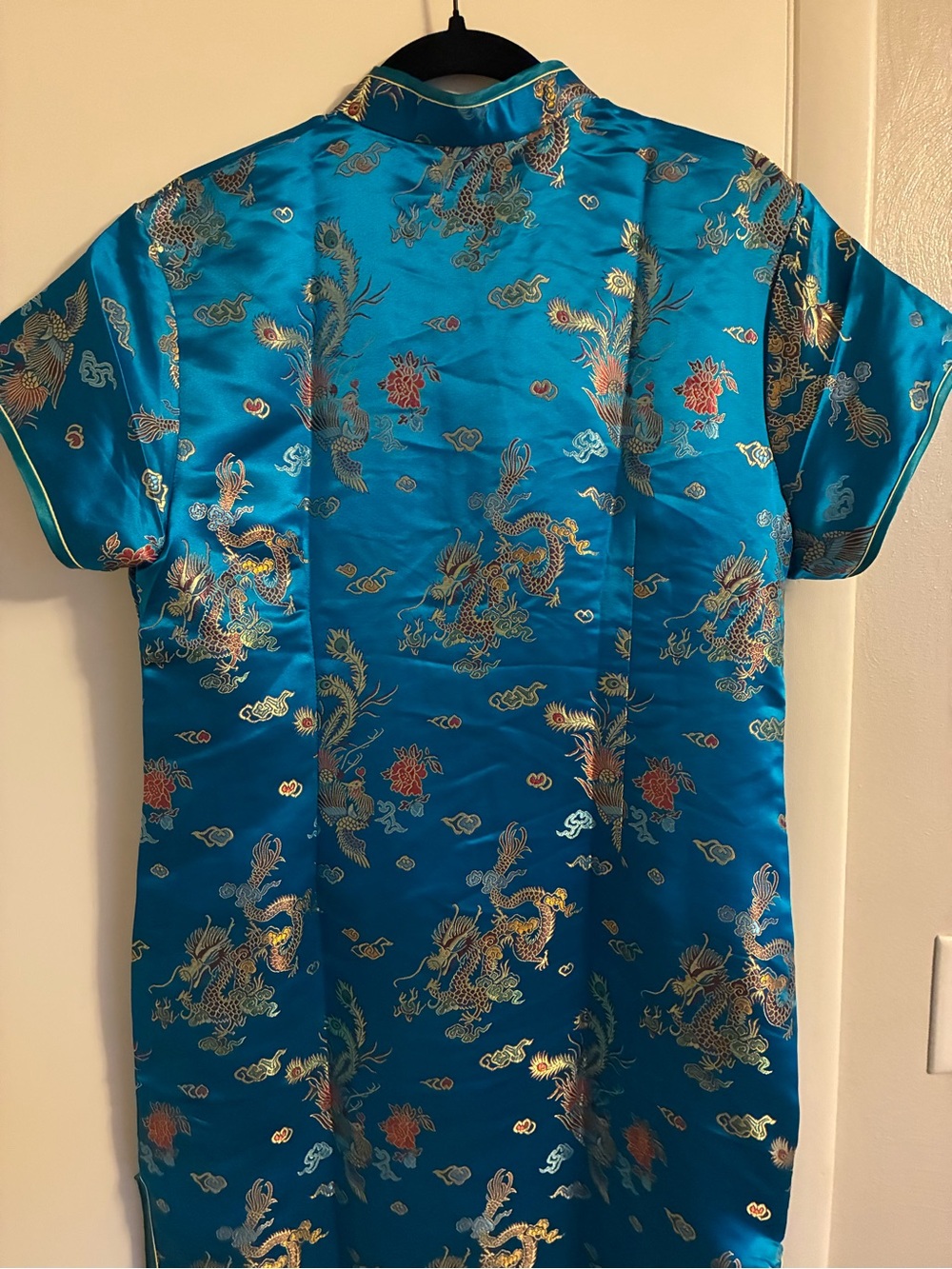 Blue Traditional Chinese Cheongsam Dress Kimono Dragon and Phoenix - Picture 9 of 13